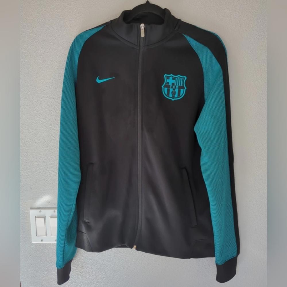 Men's Nike Black/Teal Blue Barcelona N98 Full-Zip Track Jacket Medium